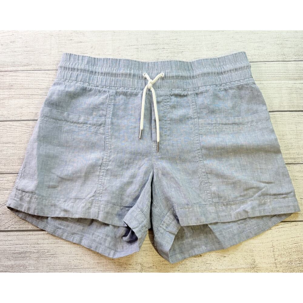 Athleta Light Blue Linen-Blend Drawstring Shorts